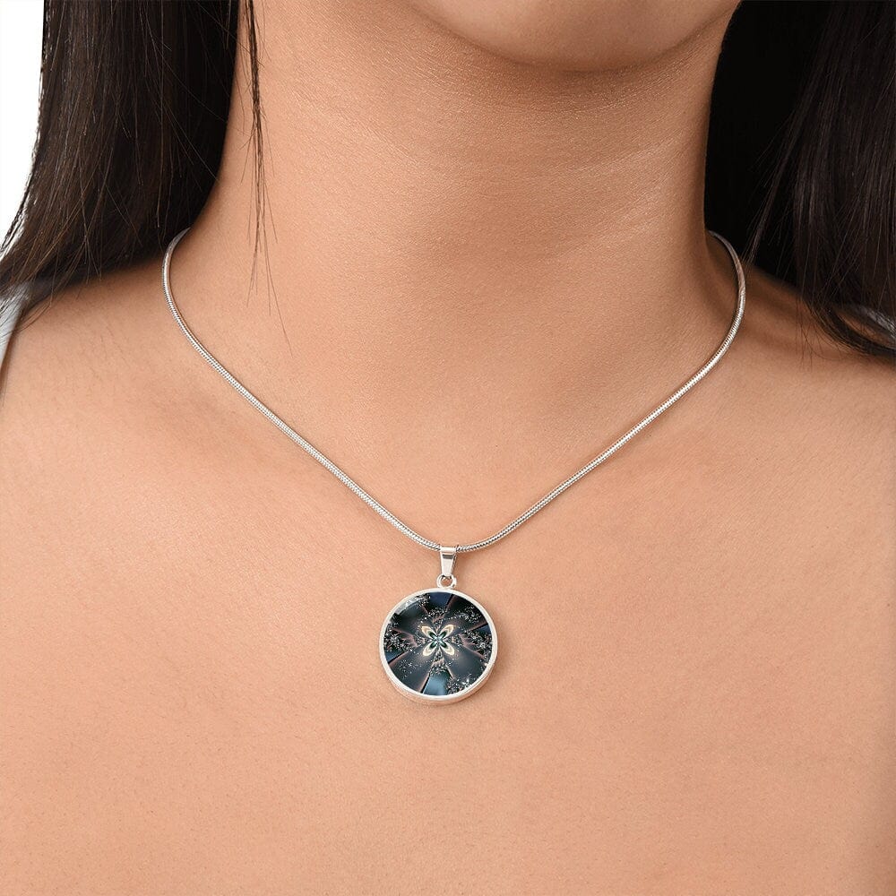 ShineOn Fulfillment Jewelry Personalized Flower Fractal Original Art, Custom Pendant with Luxury Necklace - Personalized Engraving Available, Gift Box Included