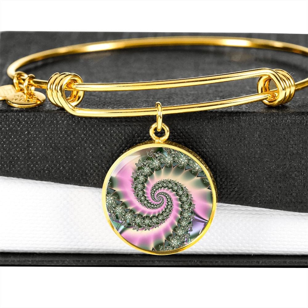 ShineOn Fulfillment Jewelry Personalized Spiral Flower Fractal Original Art, Custom Pendant with Luxury Bangle - Personalized Engraving Available, Gift Box Included