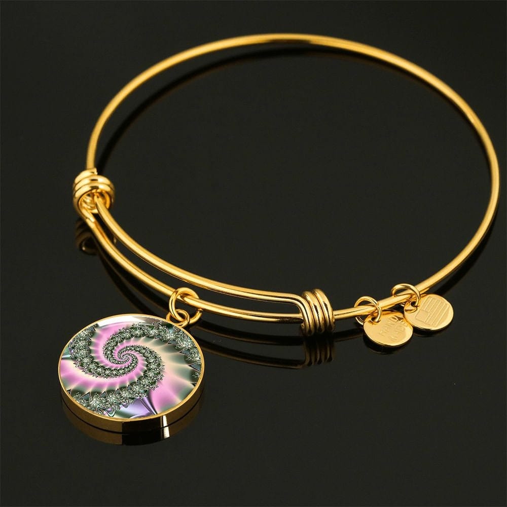 ShineOn Fulfillment Jewelry Personalized Spiral Flower Fractal Original Art, Custom Pendant with Luxury Bangle - Personalized Engraving Available, Gift Box Included