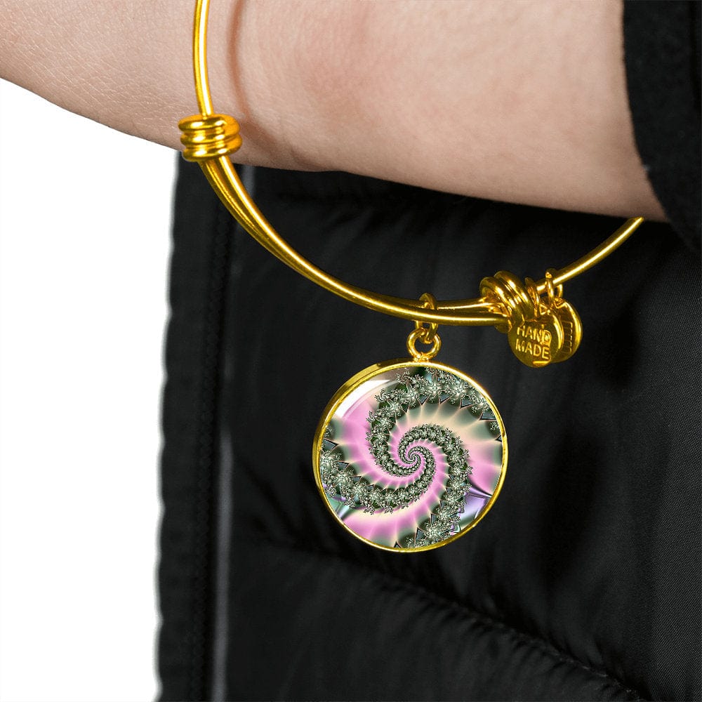 ShineOn Fulfillment Jewelry Personalized Spiral Flower Fractal Original Art, Custom Pendant with Luxury Bangle - Personalized Engraving Available, Gift Box Included