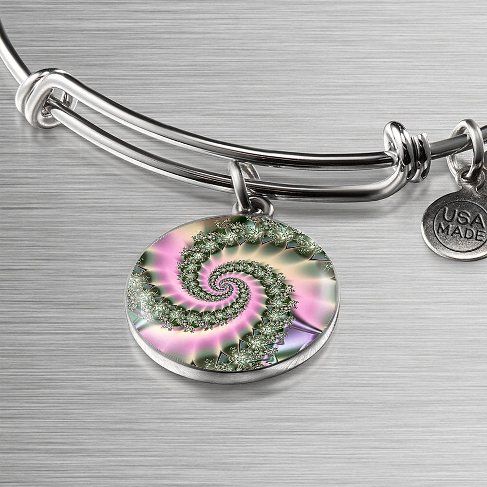 ShineOn Fulfillment Jewelry Personalized Spiral Flower Fractal Original Art, Custom Pendant with Luxury Bangle - Personalized Engraving Available, Gift Box Included