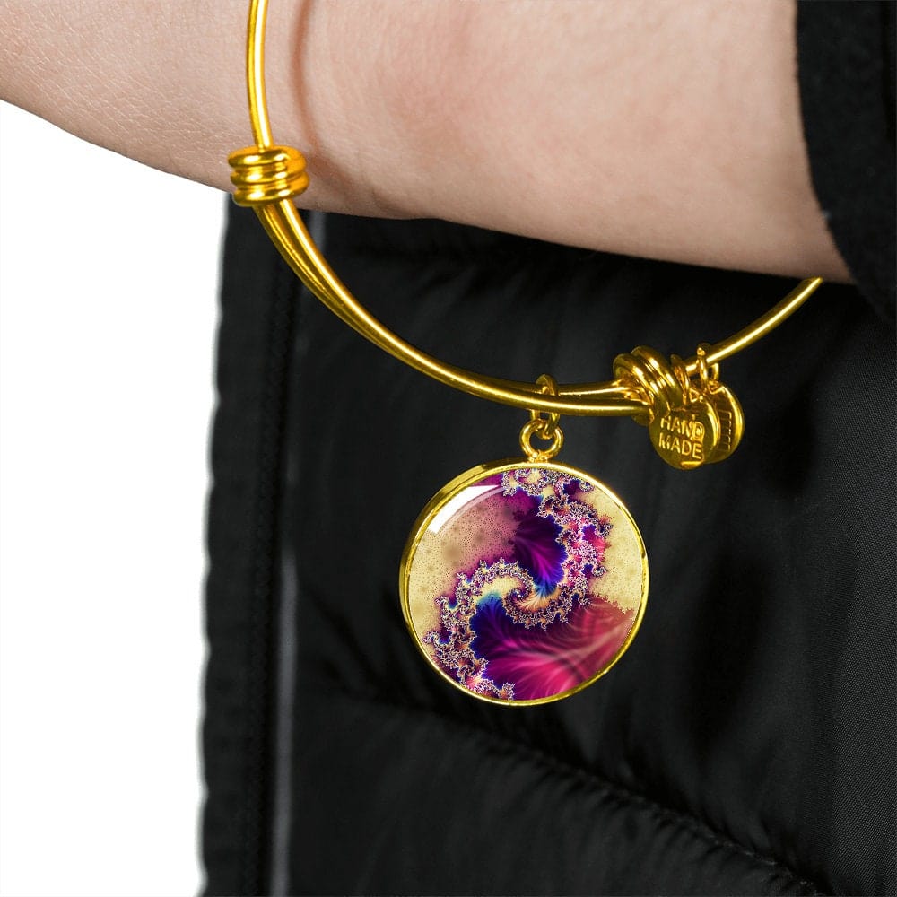 ShineOn Fulfillment Jewelry Personalized Spiral Waves Fractal Original Art, Custom Pendant with Luxury Bangle - Personalized Engraving Available, Gift Box Included