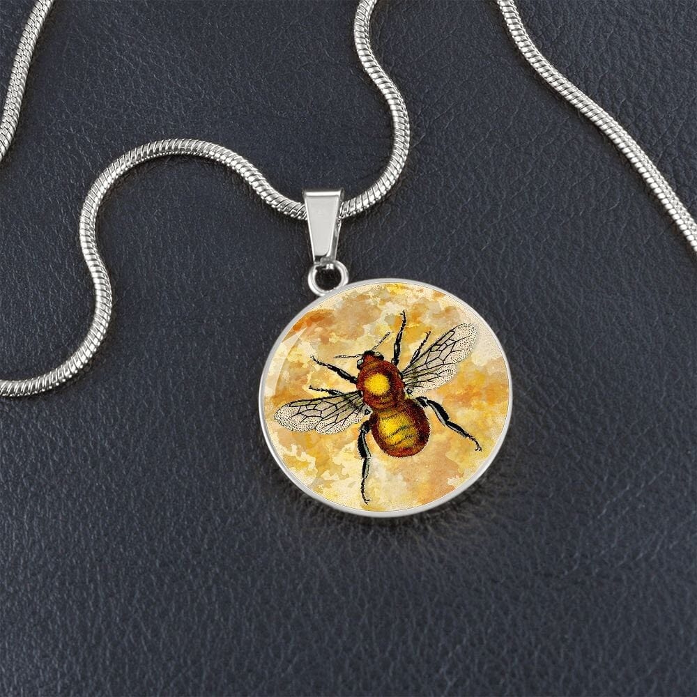 ShineOn Fulfillment Jewelry Personalized Bee Restored Vintage Art Drawing, Custom Pendant with Luxury Necklace - Personalized Engraving Available, Gift Box Included