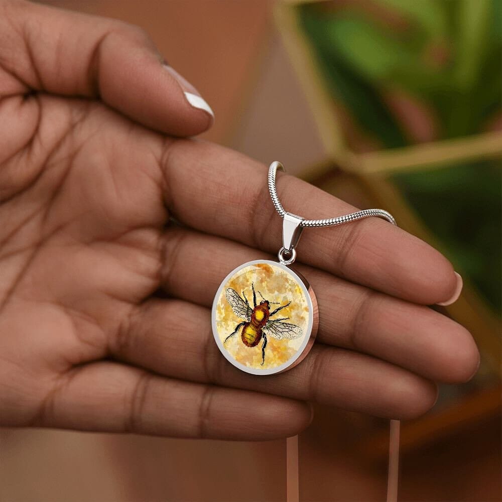 ShineOn Fulfillment Jewelry Personalized Bee Restored Vintage Art Drawing, Custom Pendant with Luxury Necklace - Personalized Engraving Available, Gift Box Included