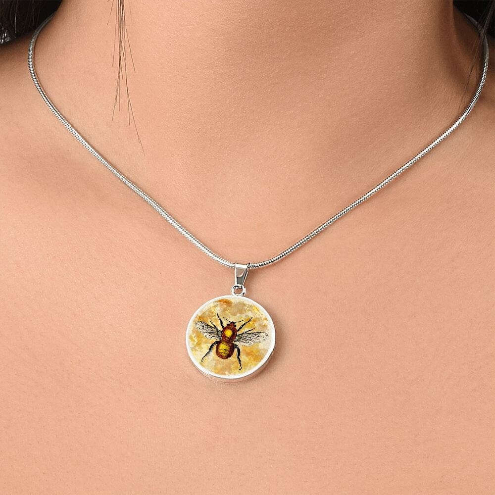 ShineOn Fulfillment Jewelry Personalized Bee Restored Vintage Art Drawing, Custom Pendant with Luxury Necklace - Personalized Engraving Available, Gift Box Included