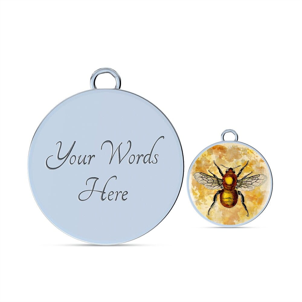 ShineOn Fulfillment Jewelry Personalized Bee Restored Vintage Art Drawing, Custom Pendant with Luxury Bangle - Personalized Engraving Available, Gift Box Included