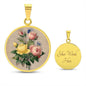 ShineOn Fulfillment Jewelry Personalized Flower Bouquet Restored Vintage Art, Custom Pendant with Luxury Necklace - Personalized Engraving Available, Gift Box Included