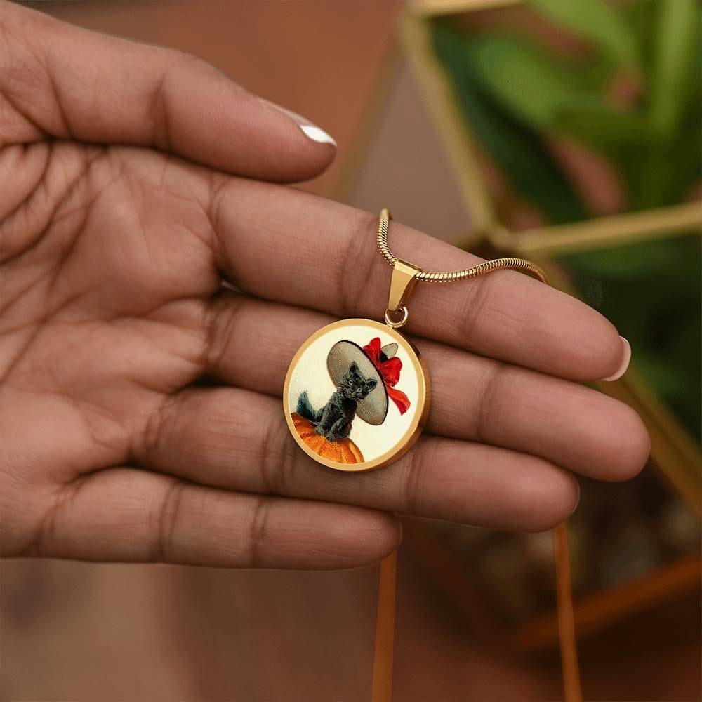 ShineOn Fulfillment Jewelry Personalized Halloween Cat Vintage Art, Custom Pendant & Luxury Necklace-Personalized Engraving Available, Gift Box Included, Free Shipping