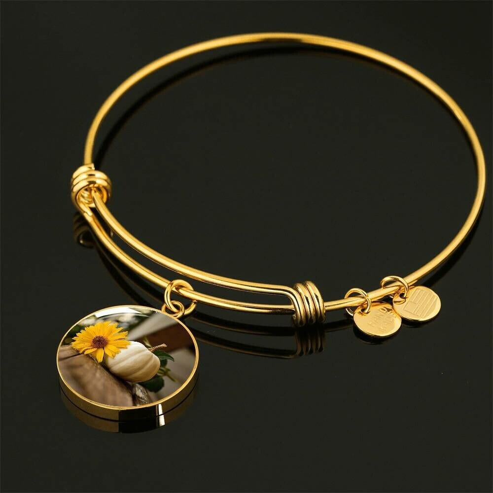 ShineOn Fulfillment Jewelry Personalized Yellow Flower and White Pumpkin Art, Custom Pendant with Luxury Bangle - Personalized Engraving Available, Gift Box Included