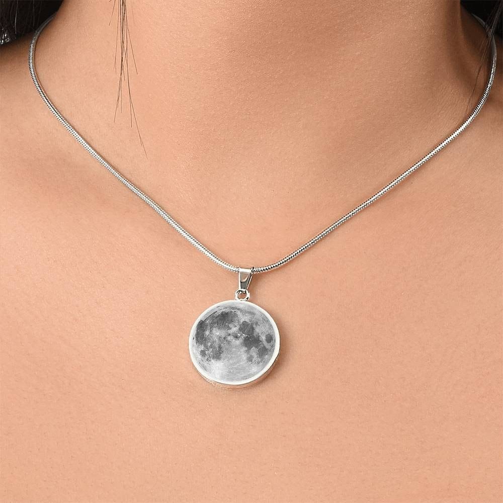 ShineOn Fulfillment Jewelry Personalized Full Moon Photo Art, Custom Pendant with Luxury Necklace - Personalized Engraving Available, Gift Box Included, Free Shipping