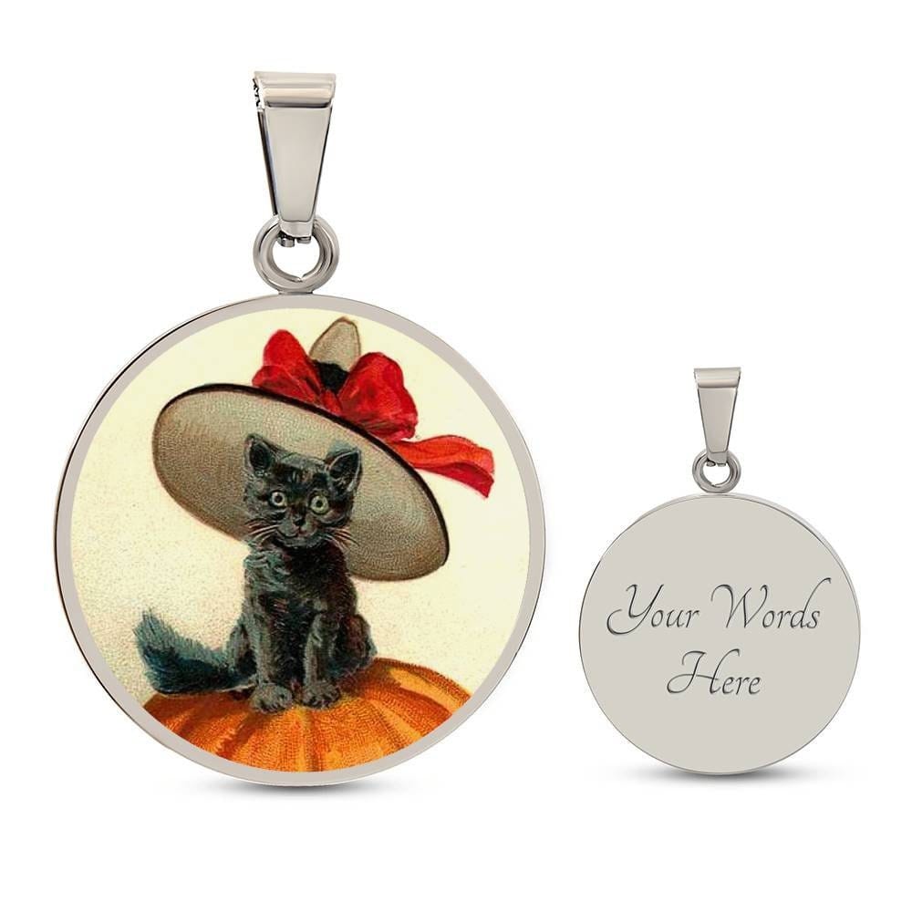 ShineOn Fulfillment Jewelry Personalized Halloween Cat Vintage Art, Custom Pendant & Luxury Necklace-Personalized Engraving Available, Gift Box Included, Free Shipping