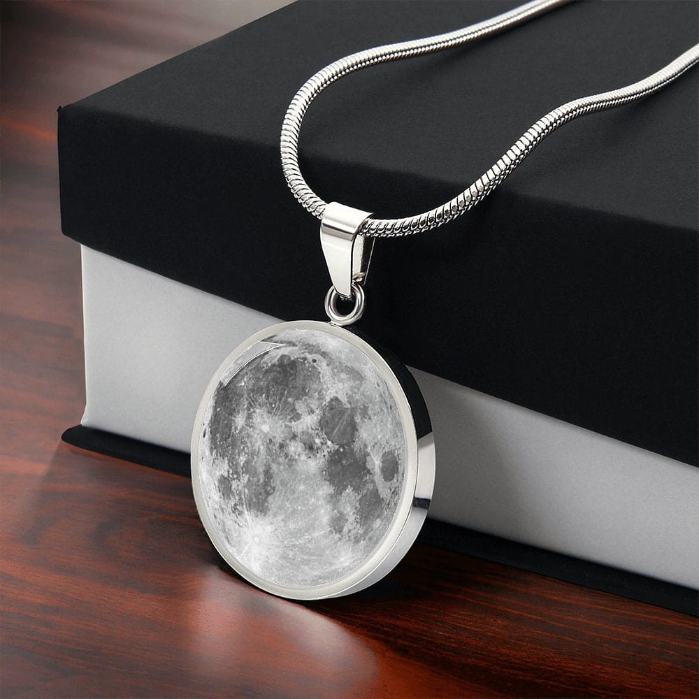 ShineOn Fulfillment Jewelry Personalized Full Moon Photo Art, Custom Pendant with Luxury Necklace - Personalized Engraving Available, Gift Box Included, Free Shipping