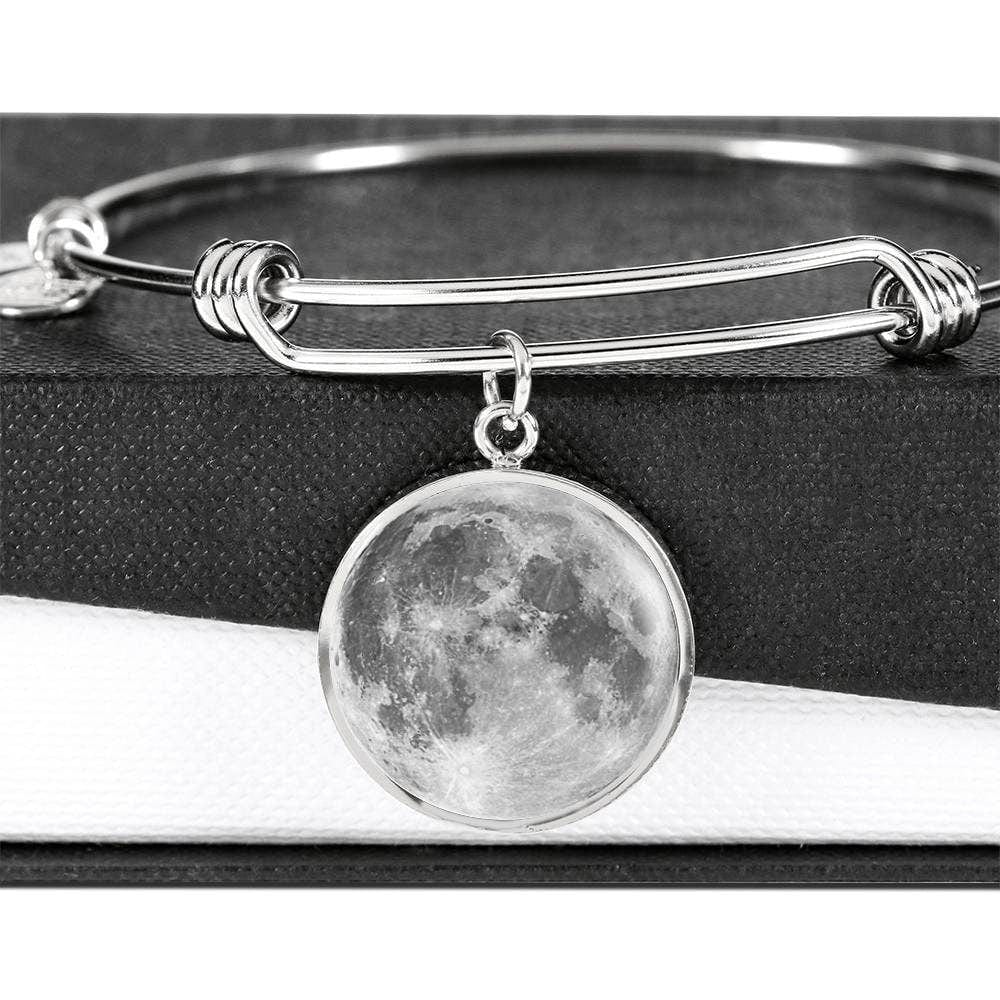 ShineOn Fulfillment Jewelry Personalized Full Moon Photo Art, Custom Pendant with Luxury Bangle - Personalized Engraving Available, Gift Box Included, Free Shipping