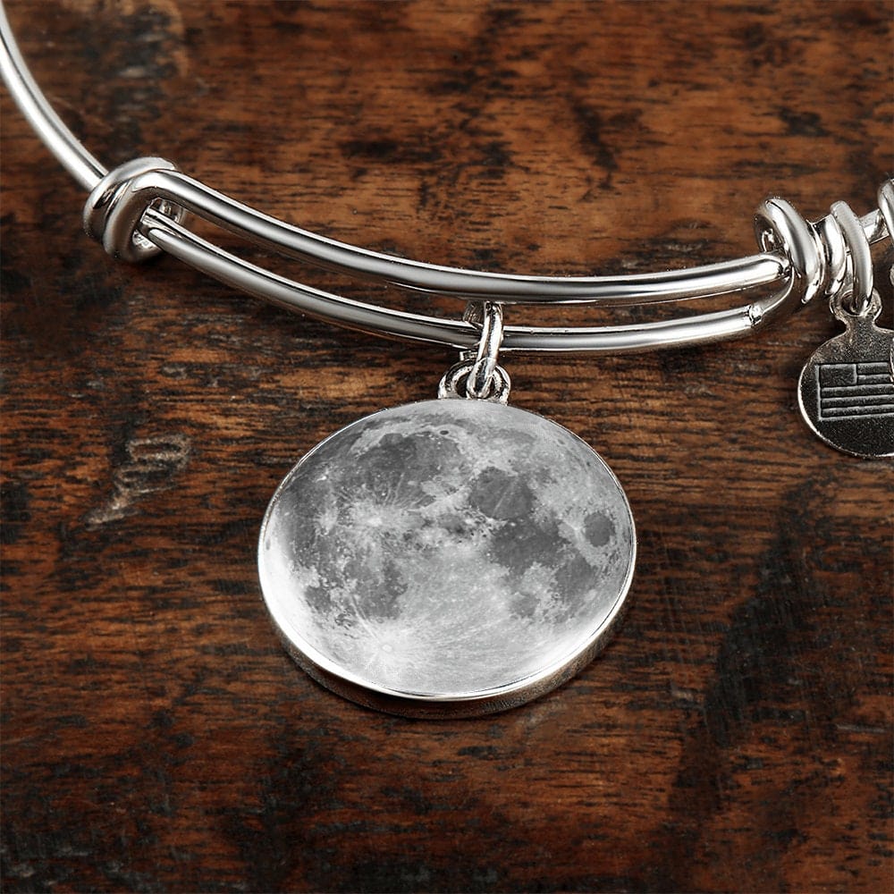 ShineOn Fulfillment Jewelry Personalized Full Moon Photo Art, Custom Pendant with Luxury Bangle - Personalized Engraving Available, Gift Box Included, Free Shipping
