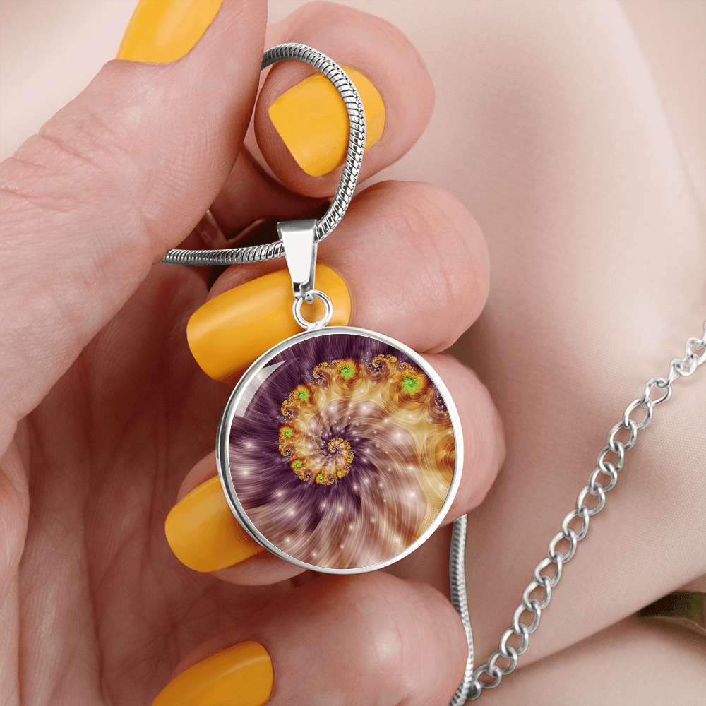 ShineOn Fulfillment Jewelry Golden Spiral Original Fractal Art Custom Pendant with Luxury Necklace - Personalized Engraving Available