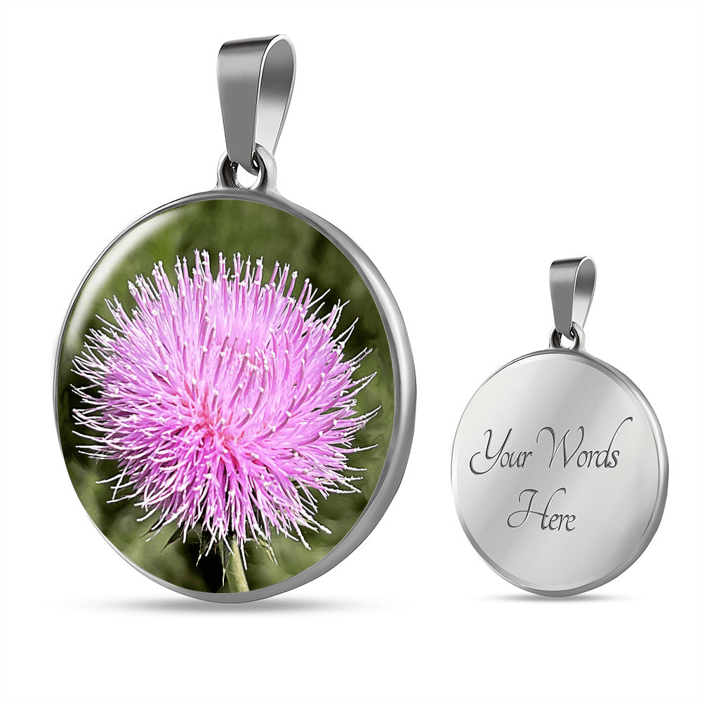ShineOn Fulfillment Jewelry Personalized Pink Thistle Flower, Custom Pendant with Luxury Necklace - Personalized Engraving Available, Gift Box Included, Gift for Her