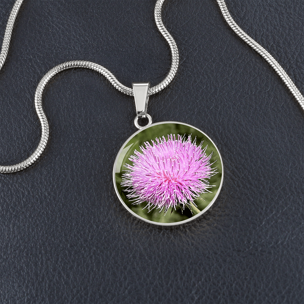 ShineOn Fulfillment Jewelry Luxury Necklace (Silver) / No Personalized Pink Thistle Flower, Custom Pendant with Luxury Necklace - Personalized Engraving Available, Gift Box Included, Gift for Her SO-6970576