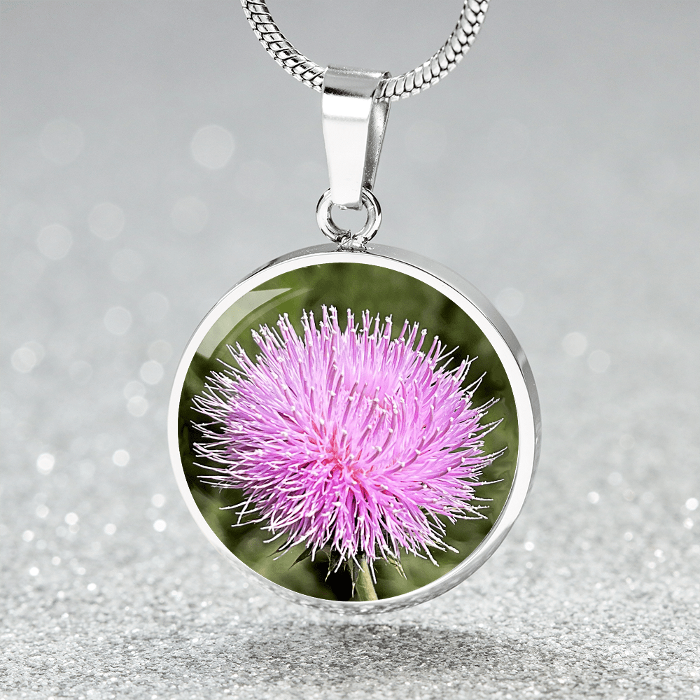 ShineOn Fulfillment Jewelry Personalized Pink Thistle Flower, Custom Pendant with Luxury Necklace - Personalized Engraving Available, Gift Box Included, Gift for Her