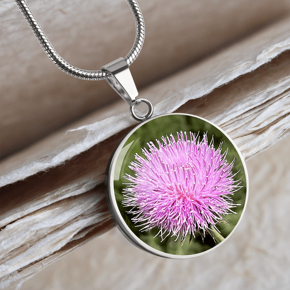ShineOn Fulfillment Jewelry Personalized Pink Thistle Flower, Custom Pendant with Luxury Necklace - Personalized Engraving Available, Gift Box Included, Gift for Her