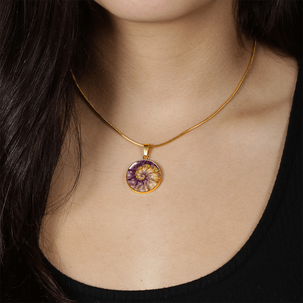 ShineOn Fulfillment Jewelry Golden Spiral Original Fractal Art Custom Pendant with Luxury Necklace - Personalized Engraving Available