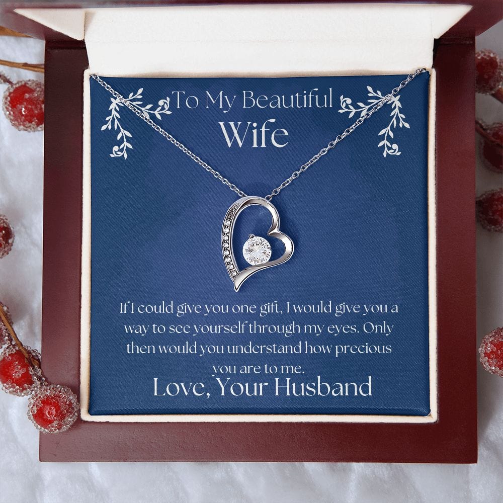 ShineOn Fulfillment Jewelry 14k White Gold Finish / Luxury Box Wife Necklace, Heart Necklace, Wife Gift, Valentine Gift, Silver Necklace, Gold Necklace, Gift for Her, Free Gift Box, Free Shipping SO-8859456
