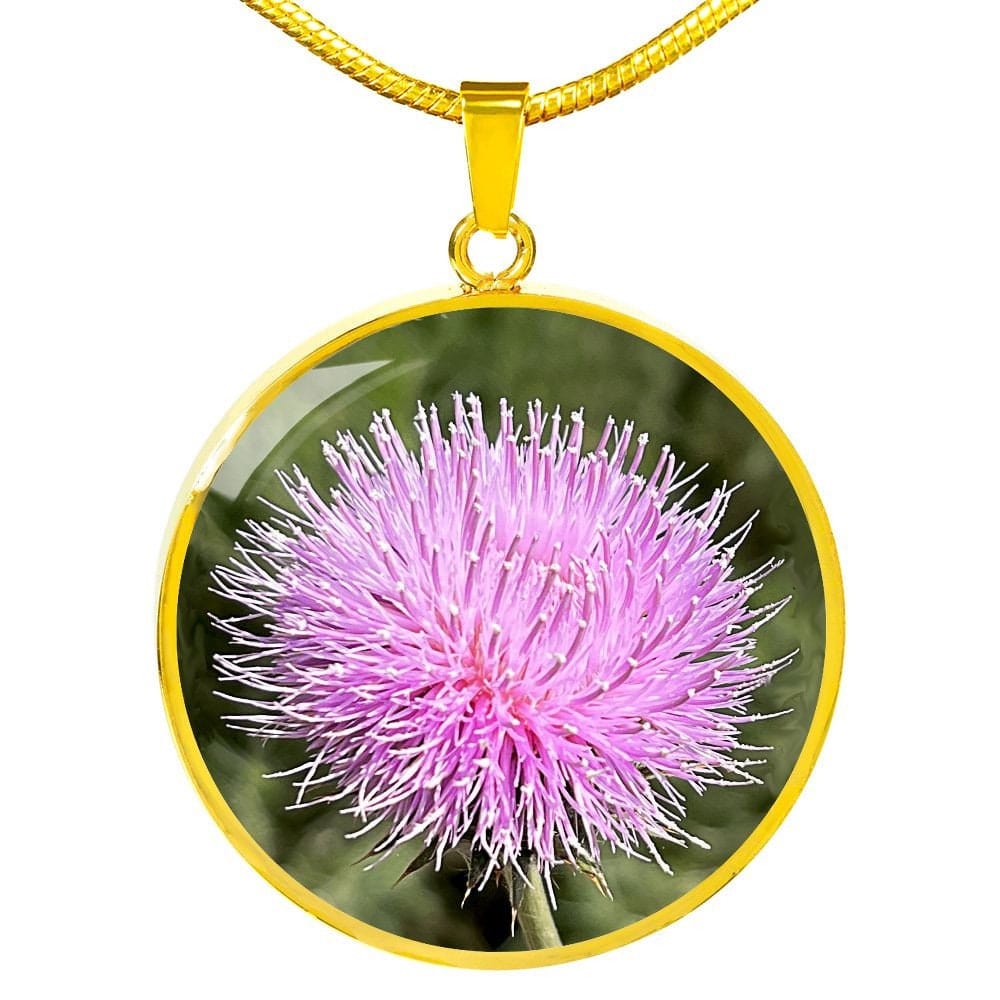 ShineOn Fulfillment Jewelry Personalized Pink Thistle Flower, Custom Pendant with Luxury Necklace - Personalized Engraving Available, Gift Box Included, Gift for Her