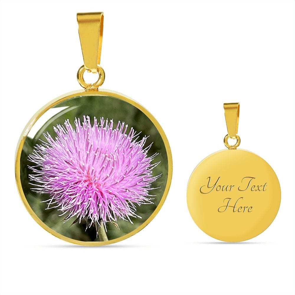 ShineOn Fulfillment Jewelry Luxury Necklace (Gold) / With Personalized Engraving Text / Yes Personalized Pink Thistle Flower, Custom Pendant with Luxury Necklace - Personalized Engraving Available, Gift Box Included, Gift for Her SO-6970579