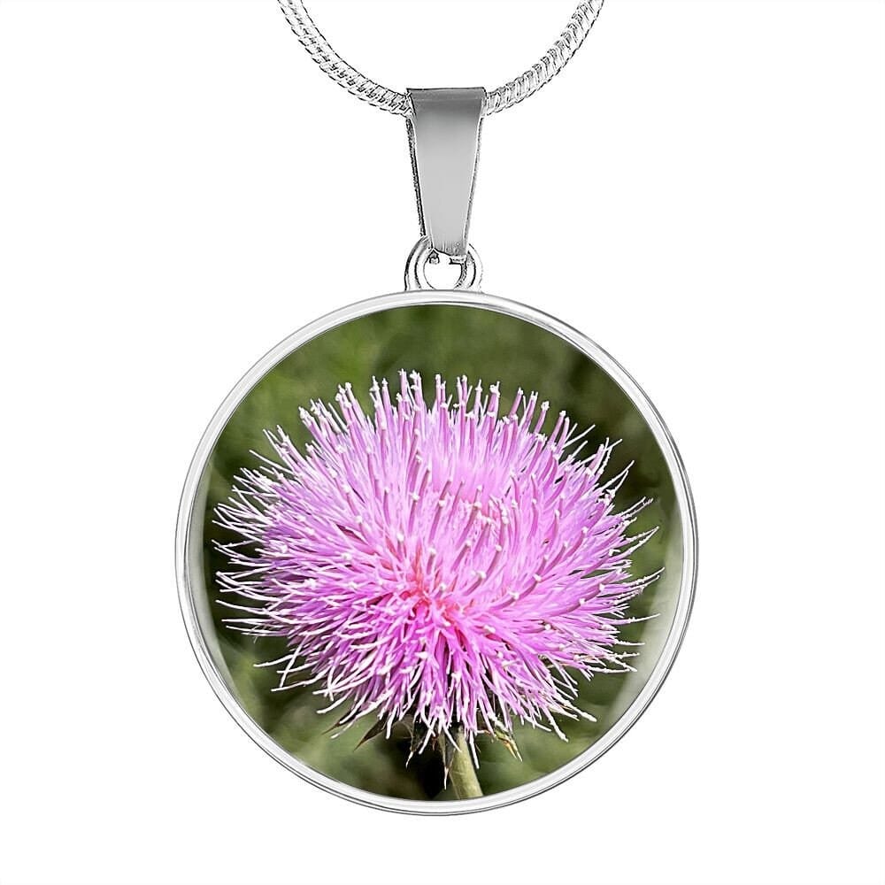 ShineOn Fulfillment Jewelry Personalized Pink Thistle Flower, Custom Pendant with Luxury Necklace - Personalized Engraving Available, Gift Box Included, Gift for Her