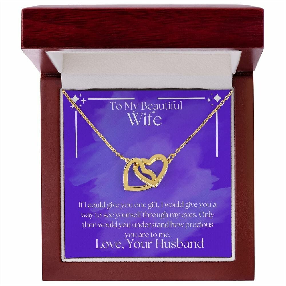 ShineOn Fulfillment Jewelry Wife Necklace, To My Beautiful Wife Necklace, Wife Gift, Interlocking Hearts, Silver and Rose Gold Necklace, Free Gift Box, Free Shipping