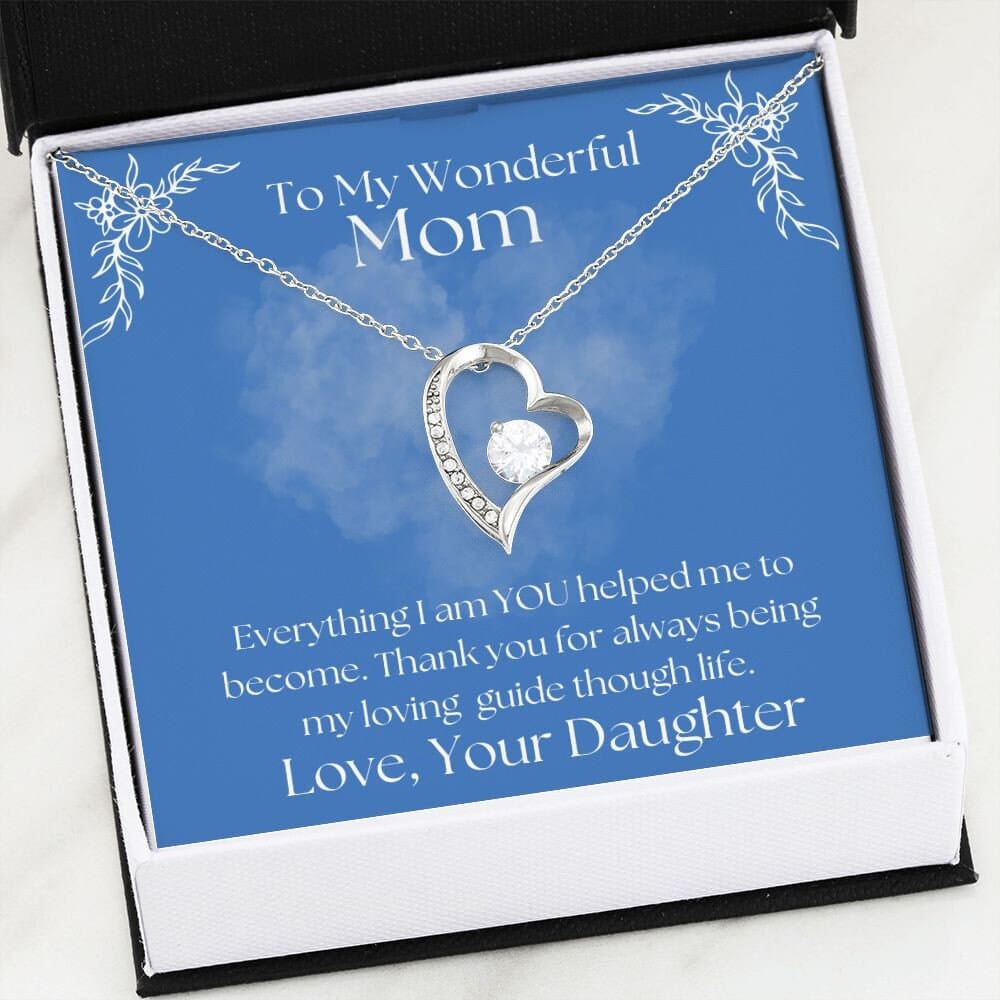 ShineOn Fulfillment Jewelry Mom Necklace, To My Wonderful Mom, Mother's Day Gift from Daughter, White Gold Necklace, Gold Necklace, Heart, Free Gift Box, Free Shipping