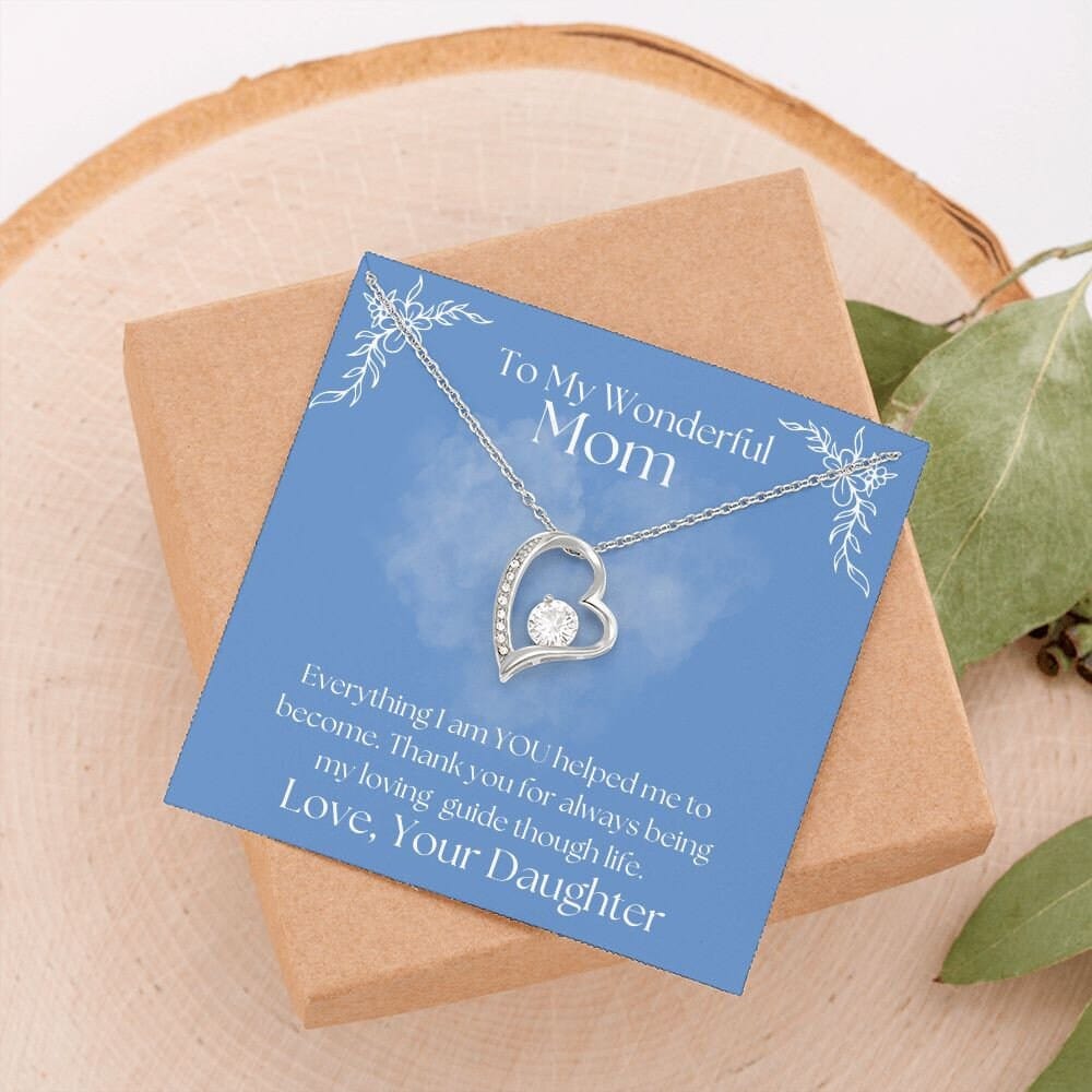 ShineOn Fulfillment Jewelry Mom Necklace, To My Wonderful Mom, Mother's Day Gift from Daughter, White Gold Necklace, Gold Necklace, Heart, Free Gift Box, Free Shipping