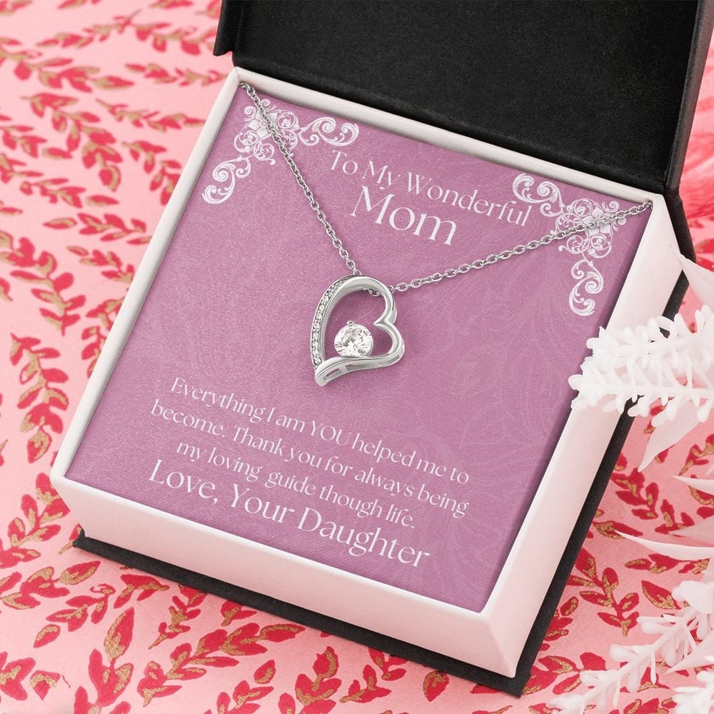 ShineOn Fulfillment Jewelry Mom Necklace, To My Wonderful Mom, Mother's Day Gift from Daughter, White Gold Necklace, Gold Necklace, Heart, Free Gift Box, Free Shipping