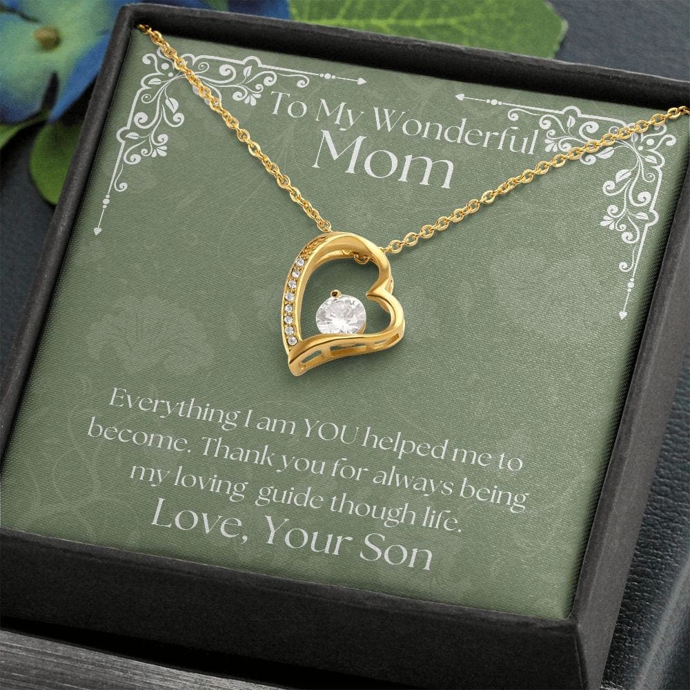ShineOn Fulfillment Jewelry Mom Necklace, To My Wonderful Mom, Mother's Day Gift from Son, White Gold Necklace, Gold Necklace, Heart, Free Gift Box, Free Shipping
