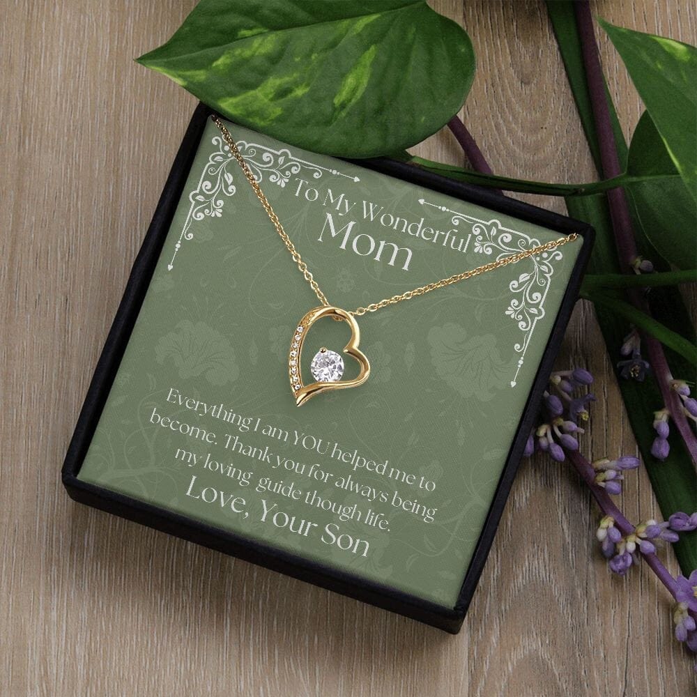 ShineOn Fulfillment Jewelry Mom Necklace, To My Wonderful Mom, Mother's Day Gift from Son, White Gold Necklace, Gold Necklace, Heart, Free Gift Box, Free Shipping