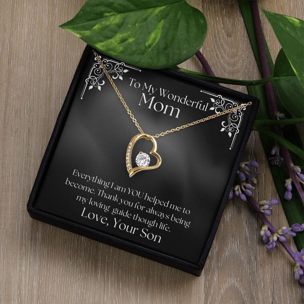 ShineOn Fulfillment Jewelry Mom Necklace, To My Wonderful Mom, Mother's Day Gift from Son, White Gold Necklace, Gold Necklace, Heart, Free Gift Box, Free Shipping