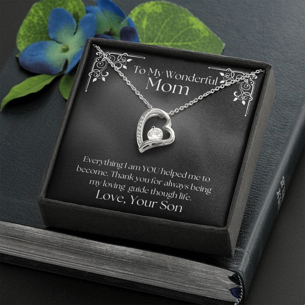 ShineOn Fulfillment Jewelry Mom Necklace, To My Wonderful Mom, Mother's Day Gift from Son, White Gold Necklace, Gold Necklace, Heart, Free Gift Box, Free Shipping