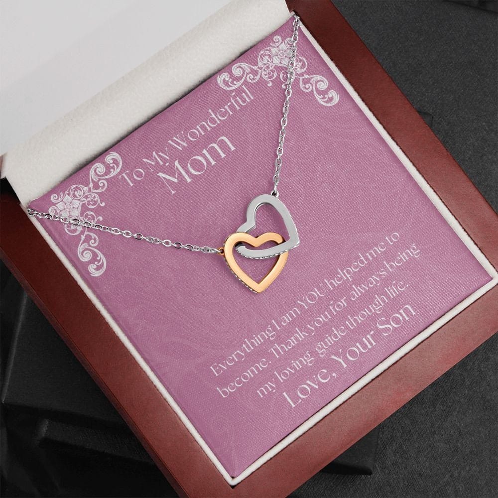 ShineOn Fulfillment Jewelry Mom Necklace, To My Wonderful Mom Necklace, Mother's Gift, Gift From Son, Interlocking Hearts Necklace, Free Gift Box, Free Shipping
