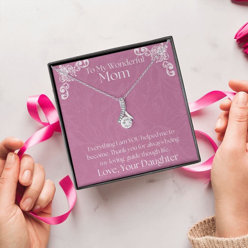 ShineOn Fulfillment Jewelry Mom Necklace, To My Mom Gift, Mother's Day Gift, Ribbon Necklace, Silver Necklace, Gold Necklace, Gift for Her, Free Gift Box, Free Shipping