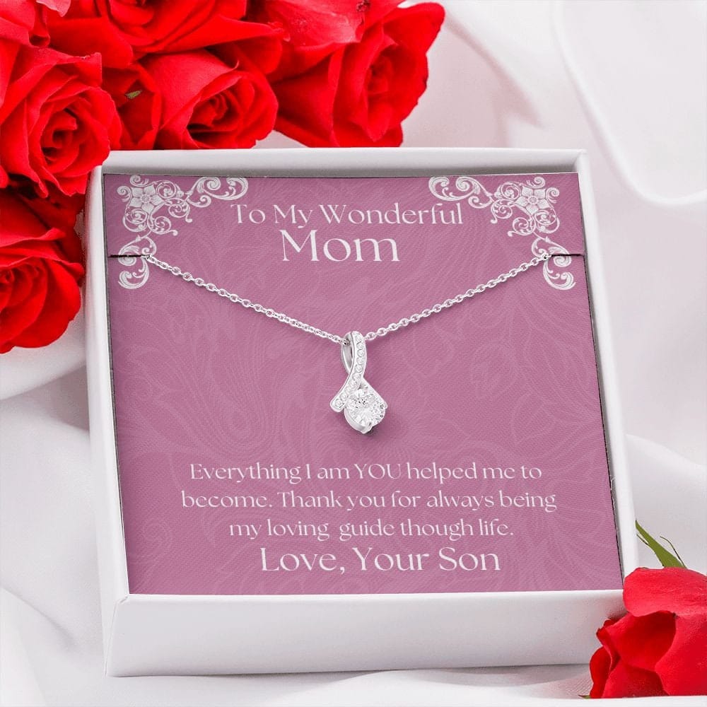 ShineOn Fulfillment Jewelry Mom Necklace, To My Mom Gift, Mother's Day Gift, Ribbon Necklace, Silver Necklace, Gold Necklace, Gift for Her, Free Gift Box, Free Shipping