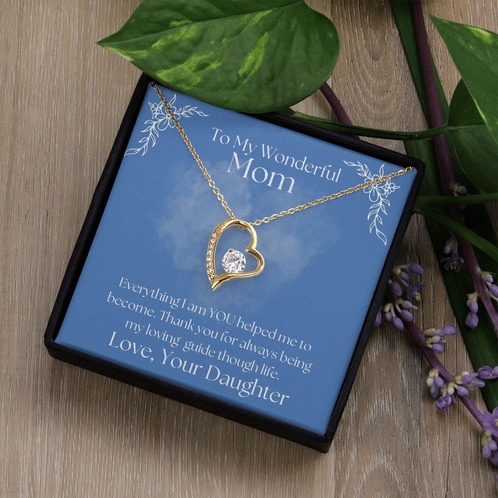 ShineOn Fulfillment Jewelry Mom Necklace, To My Wonderful Mom, Mother's Day Gift from Daughter, White Gold Necklace, Gold Necklace, Heart, Free Gift Box, Free Shipping