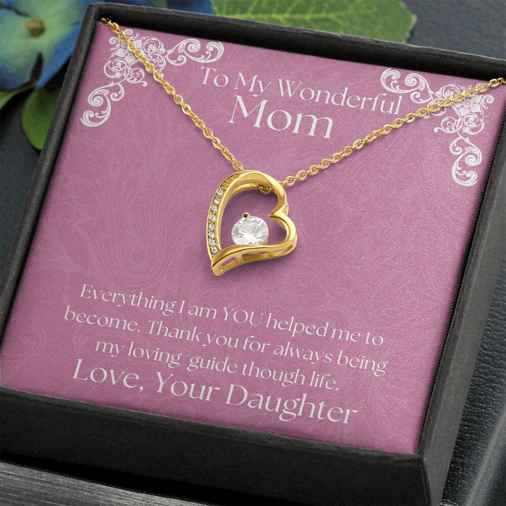 ShineOn Fulfillment Jewelry Mom Necklace, To My Wonderful Mom, Mother's Day Gift from Daughter, White Gold Necklace, Gold Necklace, Heart, Free Gift Box, Free Shipping