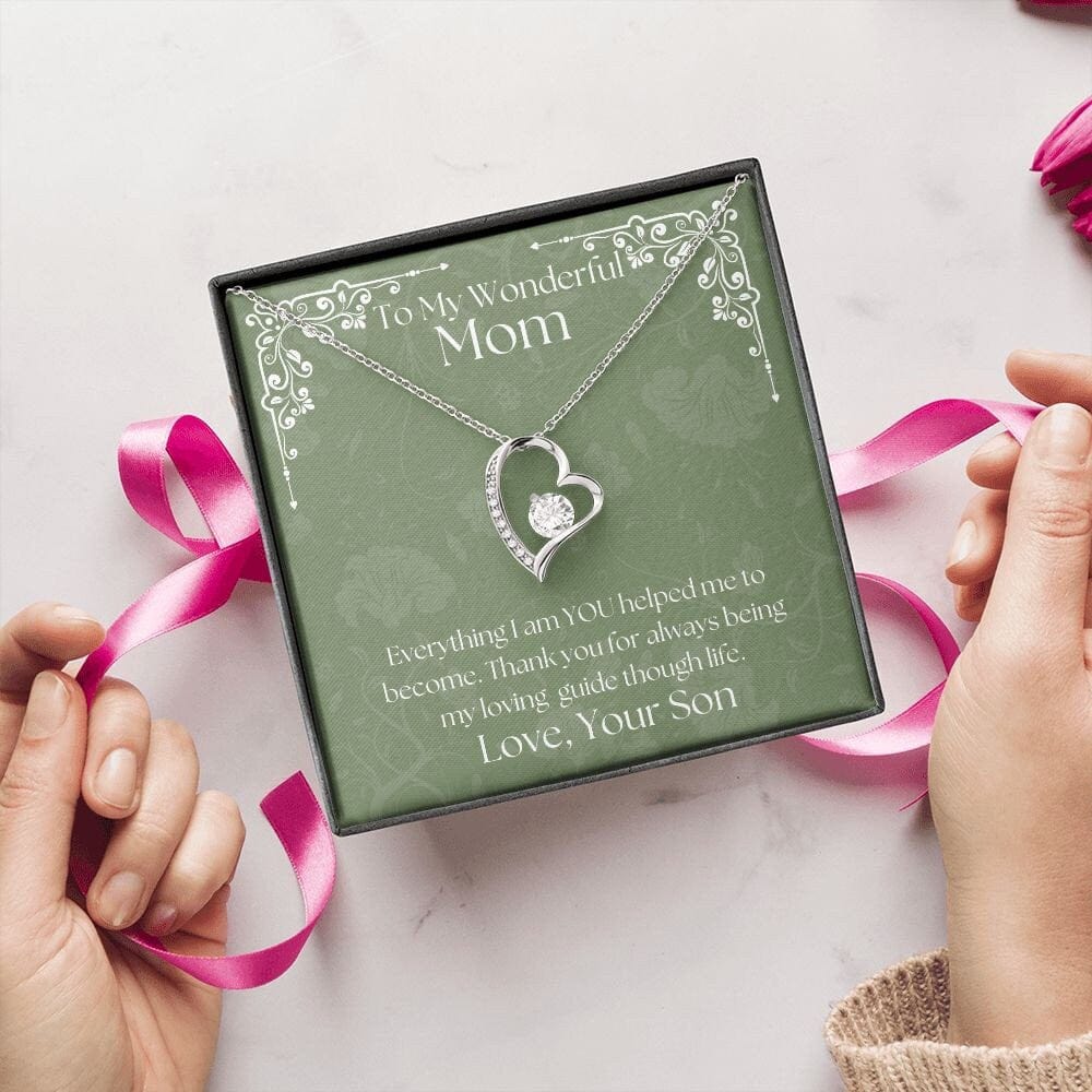ShineOn Fulfillment Jewelry Mom Necklace, To My Wonderful Mom, Mother's Day Gift from Son, White Gold Necklace, Gold Necklace, Heart, Free Gift Box, Free Shipping