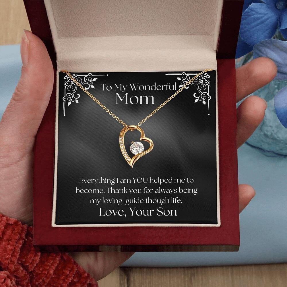 ShineOn Fulfillment Jewelry Mom Necklace, To My Wonderful Mom, Mother's Day Gift from Son, White Gold Necklace, Gold Necklace, Heart, Free Gift Box, Free Shipping