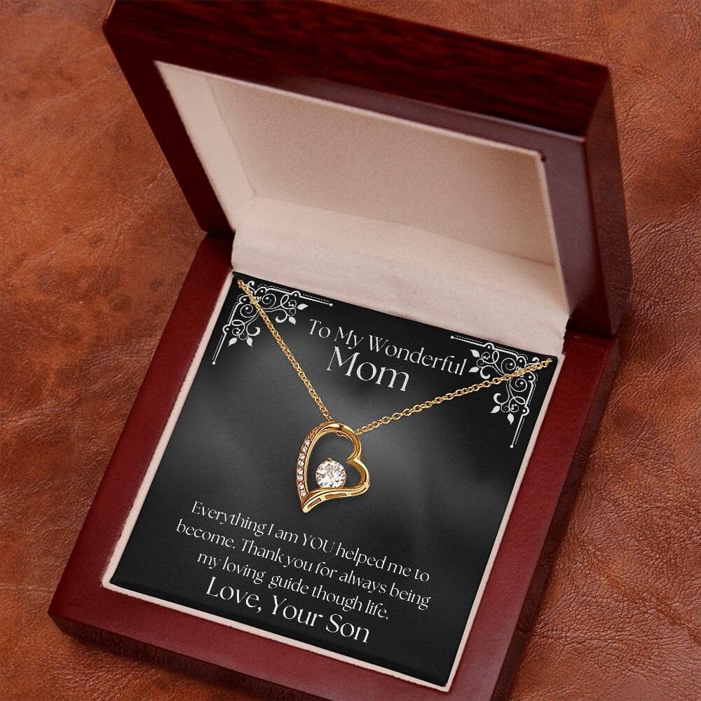 ShineOn Fulfillment Jewelry Mom Necklace, To My Wonderful Mom, Mother's Day Gift from Son, White Gold Necklace, Gold Necklace, Heart, Free Gift Box, Free Shipping