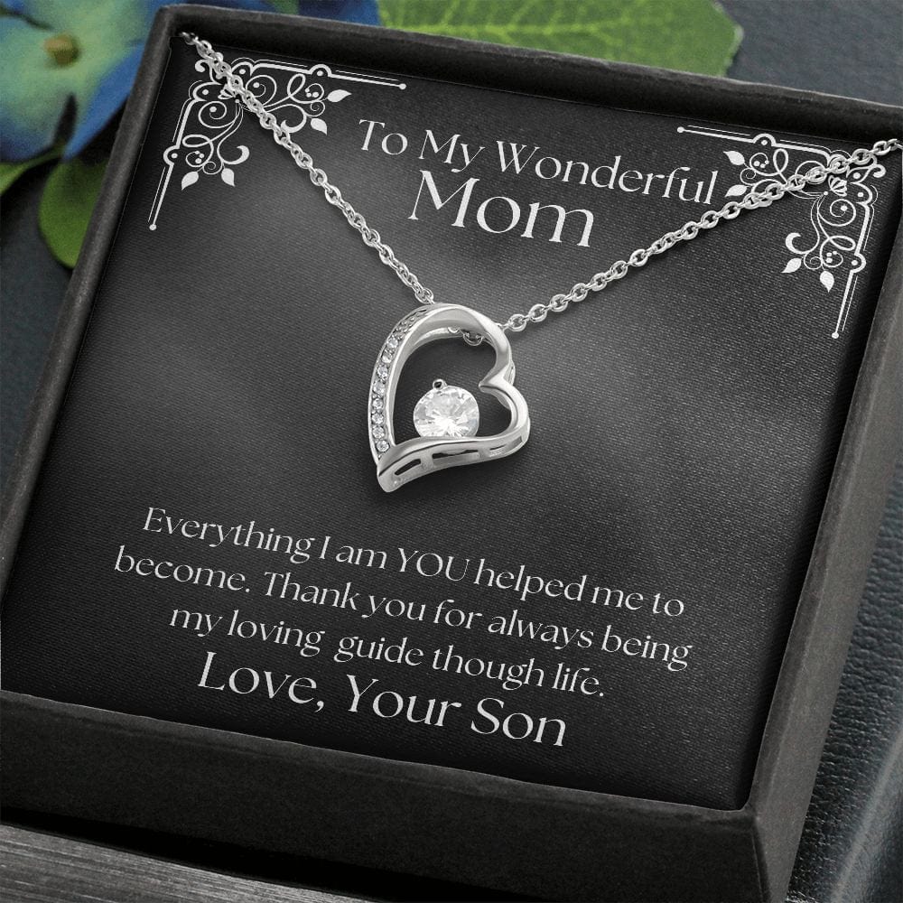 ShineOn Fulfillment Jewelry Mom Necklace, To My Wonderful Mom, Mother's Day Gift from Son, White Gold Necklace, Gold Necklace, Heart, Free Gift Box, Free Shipping