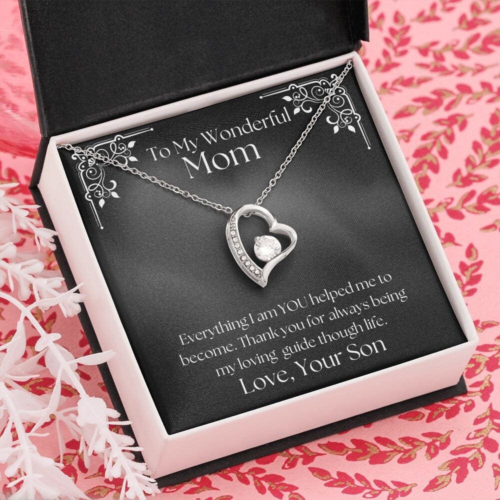 ShineOn Fulfillment Jewelry Mom Necklace, To My Wonderful Mom, Mother's Day Gift from Son, White Gold Necklace, Gold Necklace, Heart, Free Gift Box, Free Shipping