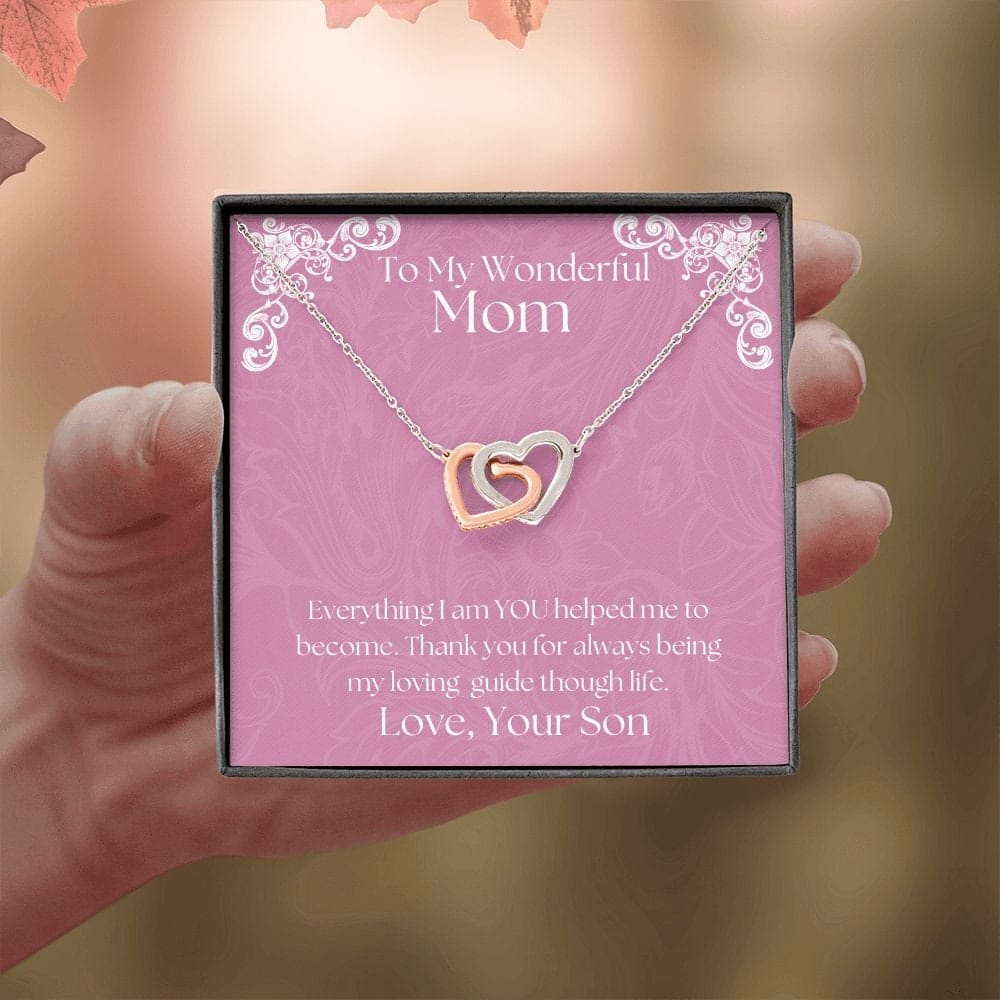 ShineOn Fulfillment Jewelry Mom Necklace, To My Wonderful Mom Necklace, Mother's Gift, Gift From Son, Interlocking Hearts Necklace, Free Gift Box, Free Shipping