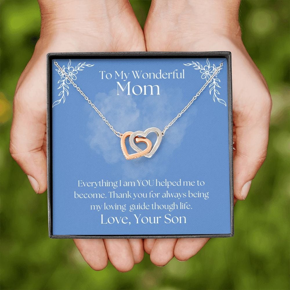 ShineOn Fulfillment Jewelry Mom Necklace, To My Wonderful Mom Necklace, Mother's Gift, Gift From Son, Interlocking Hearts Necklace, Free Gift Box, Free Shipping