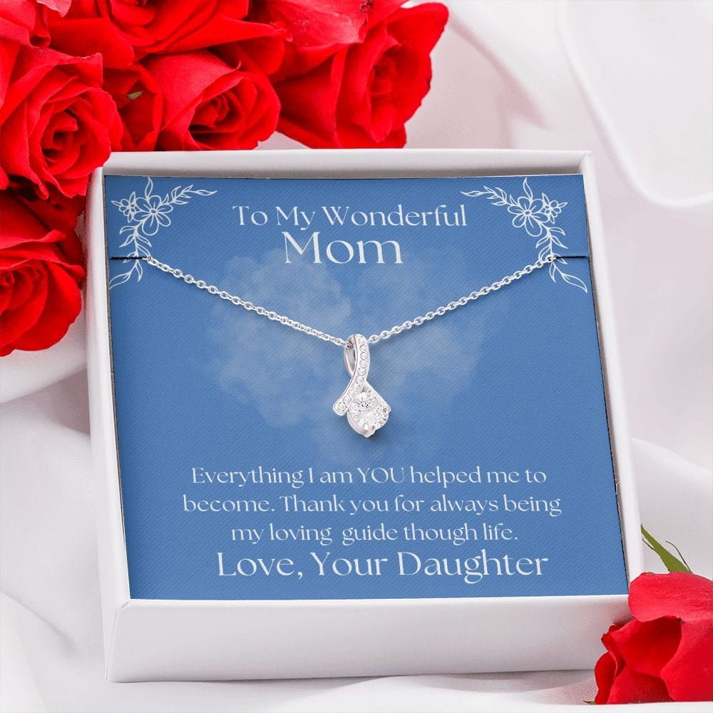 ShineOn Fulfillment Jewelry Mom Necklace, To My Mom Gift, Mother's Day Gift, Ribbon Necklace, Silver Necklace, Gold Necklace, Gift for Her, Free Gift Box, Free Shipping