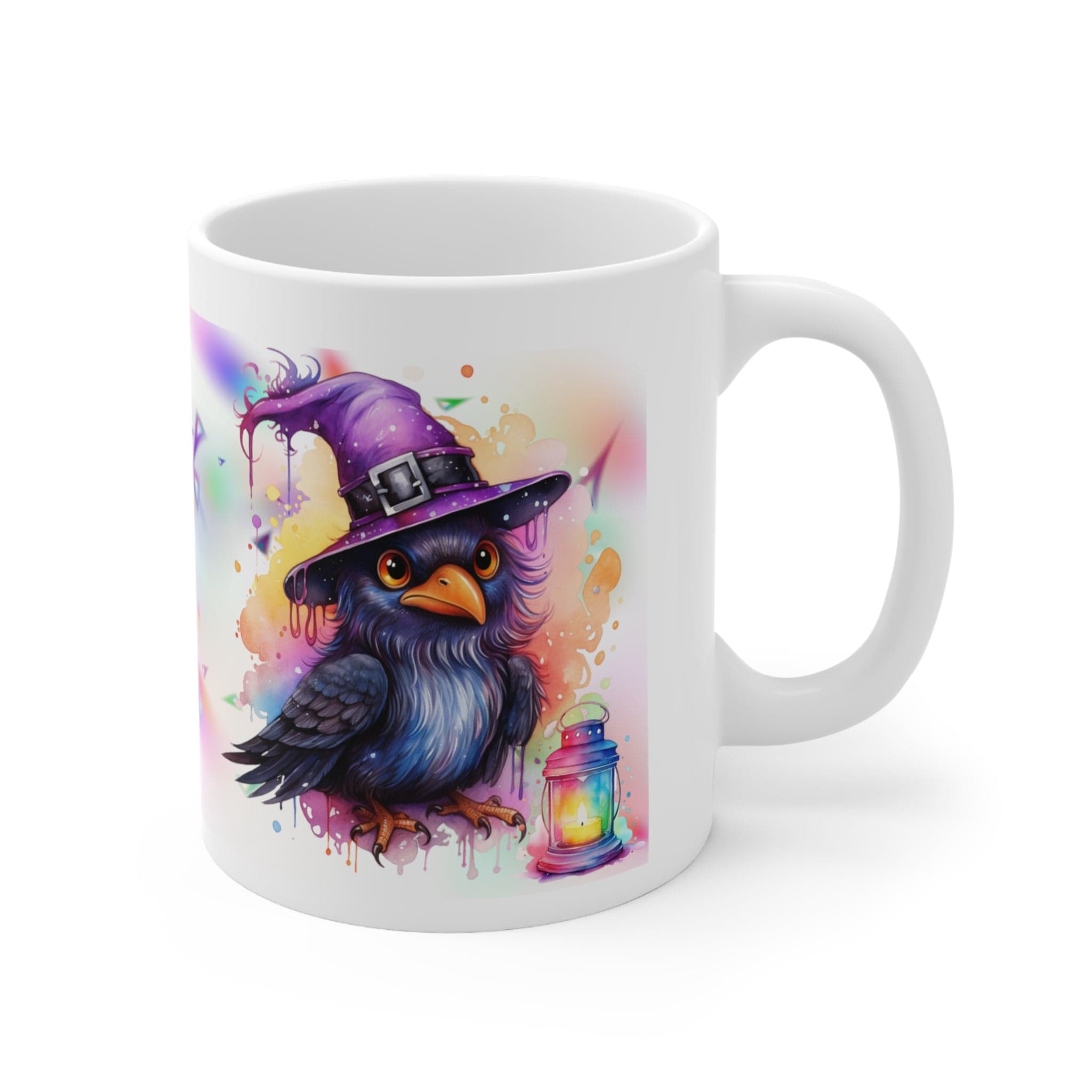 Printify Mug 11oz Coffee Mug, Halloween Coffee Mug, Rainbow Witch Crow Mug, Halloween Gift, Birthday Gift, Friend Gift, White 11oz Ceramic, Free Shipping 12647166295888464166